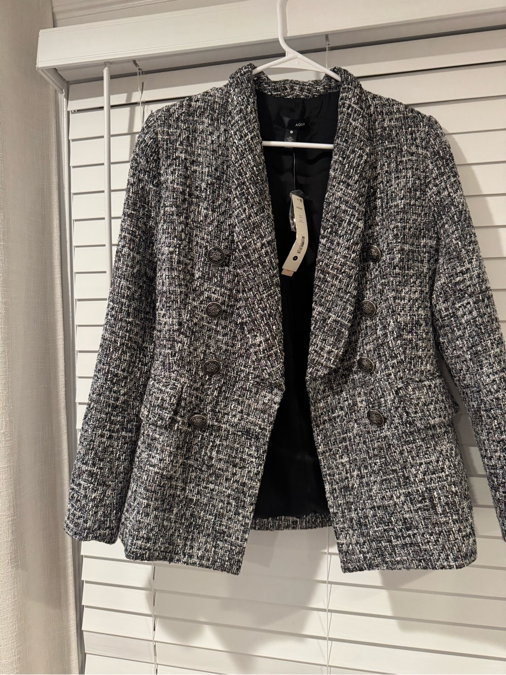 Aqua Black & White Tweed Double-Breasted Blazer